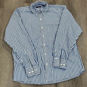 Burberry London Size Medium Solid Thick Navy Stripe Button Down Collar Shirt